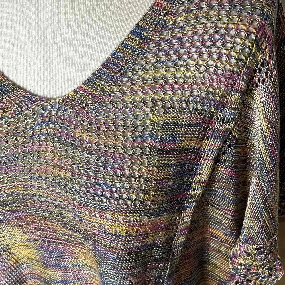 Rainbow Multicolor Vneck Crochet Pattern Loose Fit Boho Poncho‎ Small Medium